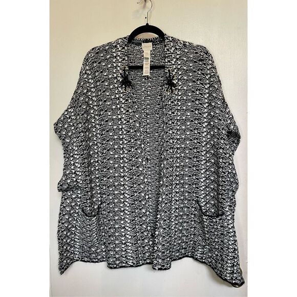 Chicos Black-And-White Knit Ruana One Size - Picture 4 of 15
